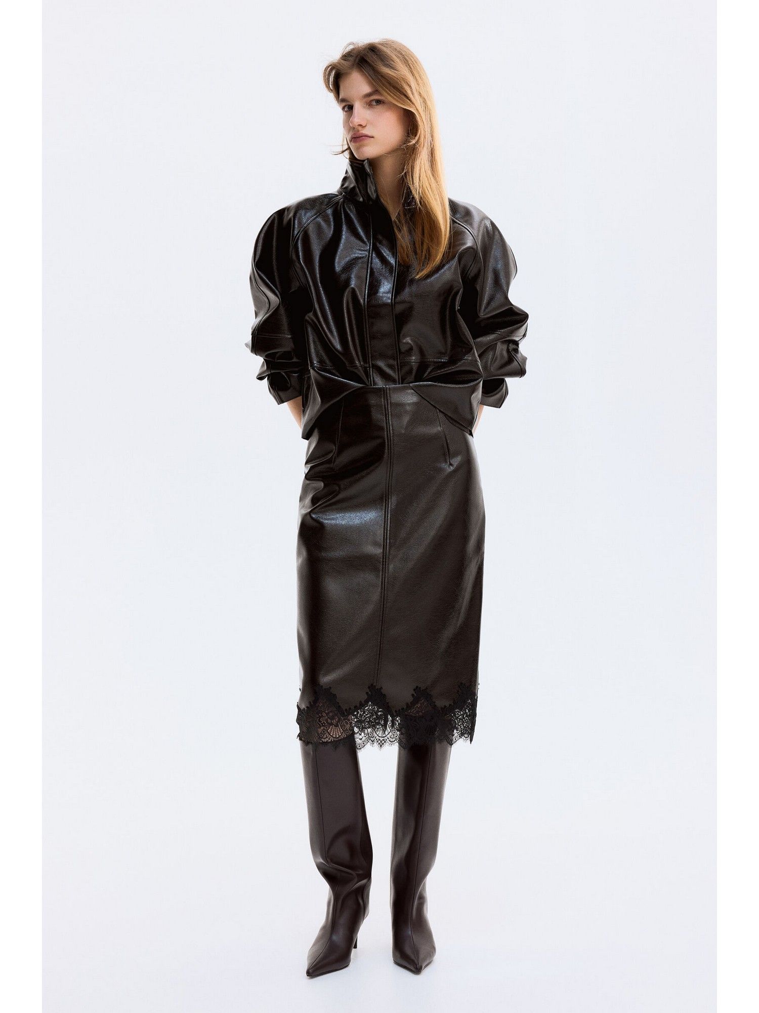 h&m Women Brown Coated pencil skirt-picture-38