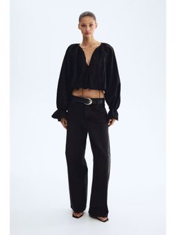 H&M - Women Black Crinkled balloon blouse