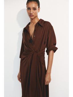 H&M - Women Brown Tie-detail shirt dress