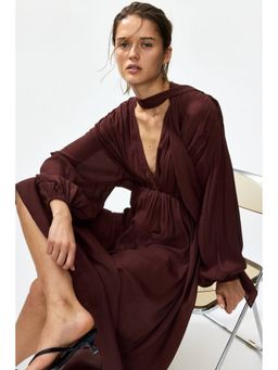 H&M - Women Red Scarf-detail balloon-sleeved dress