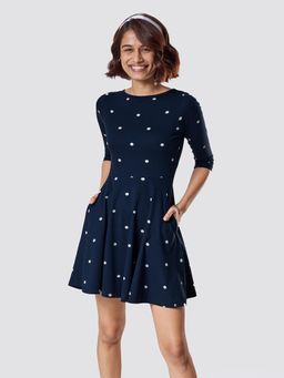 The Souled Store - Navy Blue Polka Dot Skater Dresses For Women