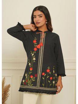 Zolo Label - Black Floral Embroidered Top