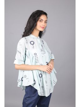 Zolo Label - Ice Blue Printed Relaxed Fit Top