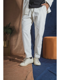 JAVINISHKA - White Corduroy Relaxed Fit Casual Trouser