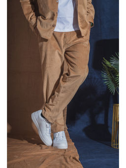 JAVINISHKA - Camel Beige Corduroy Relaxed Fit Casual Trouser