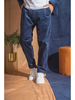 JAVINISHKA - Navy Blue Corduroy Relaxed Fit Casual Trouser