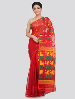 PinkLoom - Women's Soft Cotton Blend Jamdani Saree Without Blouse Piece