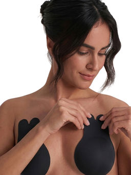 Rheal Curve - Black Solid Nylon/Spandex Regular Fit Stick On Bra