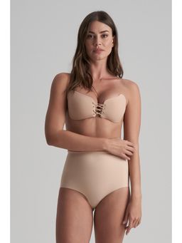 Rheal Curve - Beige Lace-Up Adjustable Deep V Backless Strapless Adhesive Bra