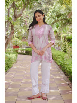 HOUSE OF KARI - Saba Chikankari Short kurti in Chanderi Silk - Pink