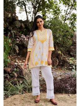 HOUSE OF KARI - Saba Chikankari Short kurti in Chanderi Silk - White