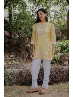 HOUSE OF KARI - Saba Chikankari Short kurti in Chanderi Silk - Yellow
