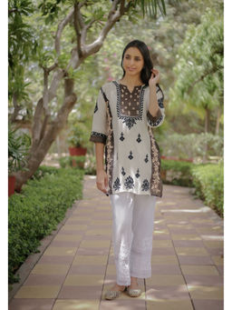 HOUSE OF KARI - Saba Chikankari Short kurti in Chanderi Silk - Off White