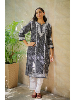HOUSE OF KARI - Saba Chikankari in Mul cotton in Black Kurta