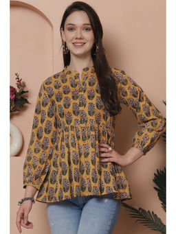 Rajnandini - Womens Mustard Pure Cotton Printed Short Top