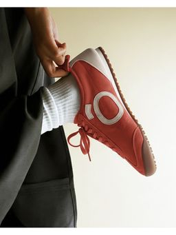 Bewakoof - Men Orange Nitro Color Block Suede Leather Low-Top Sneakers