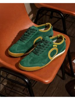 Bewakoof - Men Forest Green Breezer Color Block Suede Leather Low-Top Sneakers