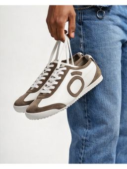 Bewakoof - Men White And Brown Dune Color Block Suede Leather Low-Top Sneakers