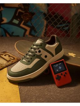 Bewakoof - Men Retro Mix Olive Groove Color Block Low-Top Sneakers