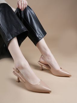 Drop Bold - Beige Pointed Toe Slim Heel Sandals For Women