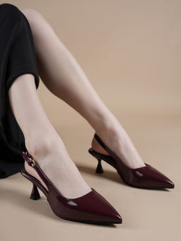Drop Bold - Maroon Pointed Toe Slim Heel Sandals For Women