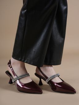 Drop Bold - Maroon Embellished Pointed Toe Slim Heel Sandals