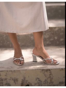 Shoe that fits you - Silver Strappy Block Heels Sandals