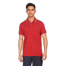 Arrow - Sports Men Red Tipped Cotton Solid Polo T-shirt