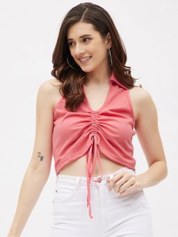 Kibo - Womens Peach Drawstring Crop Top