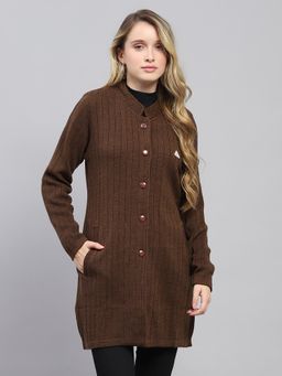 Monte Carlo - Brown Self-Striped Longline Cardigan