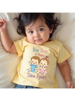 KNITROOT - Raksha Bandhan Theme Bhai Bhen Ki Yaari Sabse Pyaari T-Shirt - Yellow