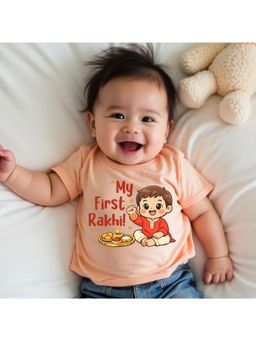 KNITROOT - Raksha Bandhan Theme My First Rakhi T-Shirt - Peach