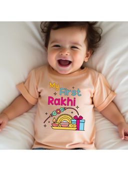 KNITROOT - Raksha Bandhan Theme My First Rakhi T-Shirt - Peach