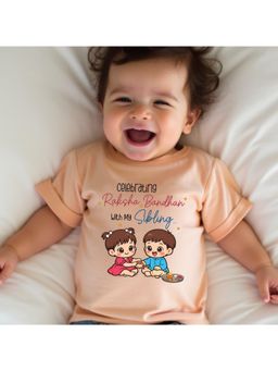 KNITROOT - Theme Celebrating Raksha Bandhan With My Sibling T-Shirt - Peach