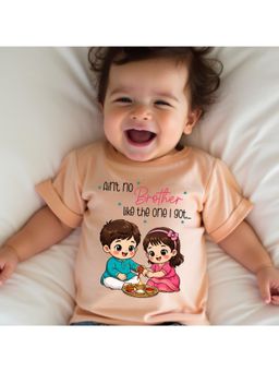 KNITROOT - Raksha Bandhan Theme Aint No Brother Like The One I Got T-Shirt - Peach