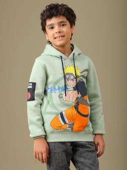 Kidsville - Official Naruto Shippuden Boys Green Cotton Hooded Hoodie
