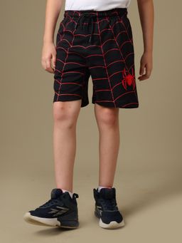 Kidsville - Official Marvel Spider-Man Red Web Black Cotton Shorts