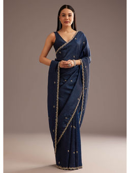 KALKI FASHION - Blue Tissue Saree with Cut Dana Scallop Border and Unstitched Blouse