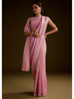 KALKI FASHION - Pink Tissue Saree with Cut Dana Embellished and Unstitched Blouse