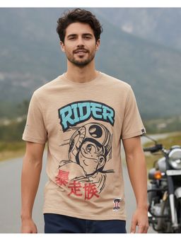 Bewakoof - Men Ginger Root Beige Rider Graphic Printed Regular Fit T-Shirt