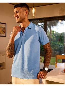 Bewakoof - Men Blue Textured Regular Fit Polo T-Shirt