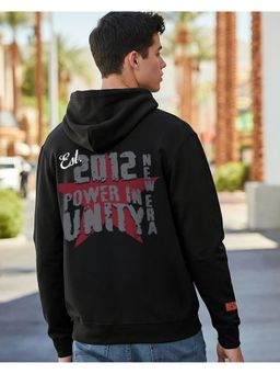 Bewakoof - Men Jet Black Power In Unity Typography Zipper Hoodie