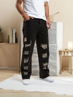 IZF - Distressed Straight Black Jeans