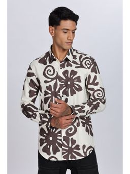 Eszett - Men Cream Cotton Floral Casual Shirt