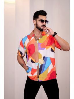 Eszett - Men Multi Color Cotton Abstract Casual Shirt