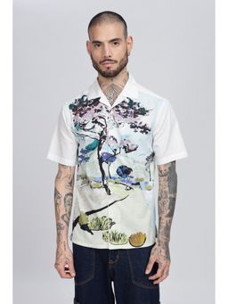 Eszett - Men Self Design White Half Sleeves Casual Shirt