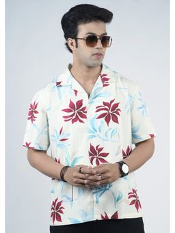 Eszett - Men White Floral Half Sleeves Casual Shirt