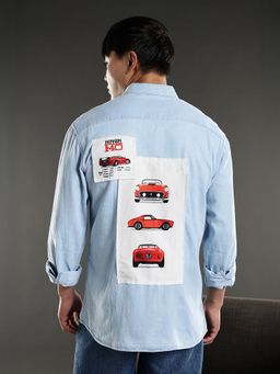 Eszett - Men Blue Denim Printed Casual Shirt