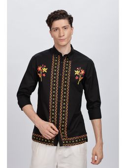 Eszett - Men Black Cotton Floral Casual Shirt