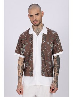 Eszett - Brown Floral Half Sleeves Casual Shirt